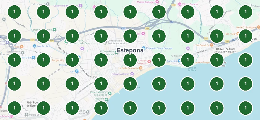 Mapa de posiciones medido en Estepona, con el negocio primero en los 81 puntos