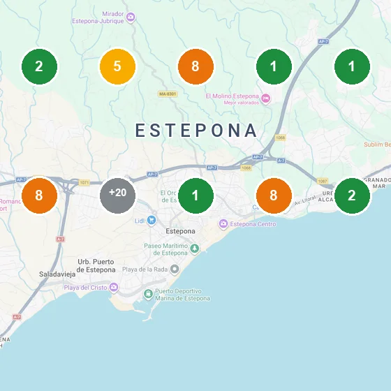 Mapa de posiciones en Google Maps de un cliente de Estepona